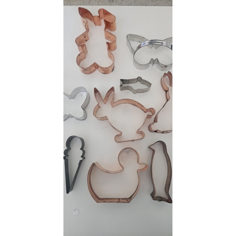 Mixed Lot Of Copper Tin Cookie Cutters Vintage Ice cream Bunnies Butterfly